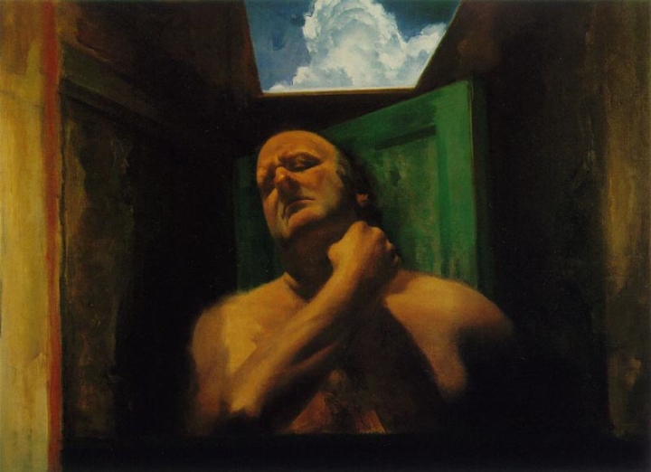 peinture  Sidney Goodman autoPortrait  au bras replié  1985